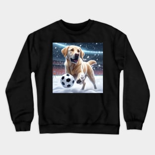 A Labrador Dog Playing Soccer/Football In The Snow Crewneck Sweatshirt